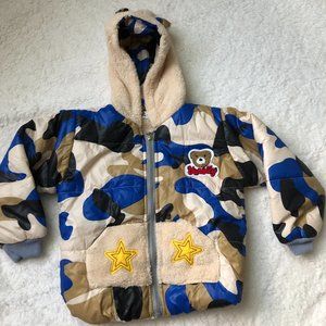 Toddler Faux Sherpa Lined Jacket Hooded Dog Applique on the Back Size 4/5